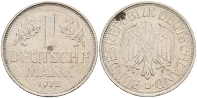 ФРГ 1 марка 1972 D KM 110, J. 385 медно-никель 4177-1122