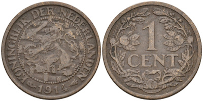 Нидерланды  1 цент 1914 KM 152 бронза 4174-267