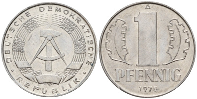 ГДР 1 пфенниг 1975 A KM 8.1 алюминий 4189-521