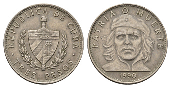 Куба 3 песо 1990 Эрнесто Че Гевара KM 346, JMA 98, Schoen C34 медно-никель 4703-416