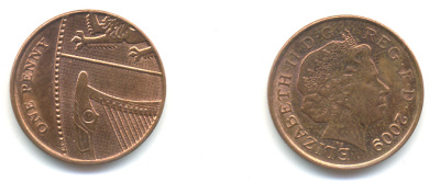 Великобритания 1 пенни 2009 Елизавета II (1952-2022) KM 1107, Spink B6 сталь плакированная медью 177-1212