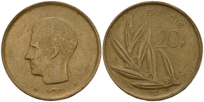 Бельгия 20 франков 1980 Belgie, Бодуэн I (1951-1993) KM 160 никель бронза 4599-213