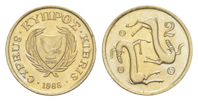 Кипр 2 цента 1988 KM 54.2 никель латунь UNC 4649-1149