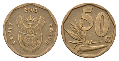 ЮАР 50 центов 2003 Зантедеския Эллиота (калла), герб, год-тип KM 330 сталь плакированная бронзой 4694-955