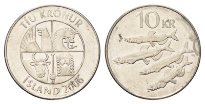 Исландия 10 крон 2006 рыбы KM 29.1a сталь плакированная никелем 4691-314
