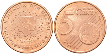 Нидерланды 5 евроцентов 2008 KM 236 сталь плакированная медью UNC 186-247