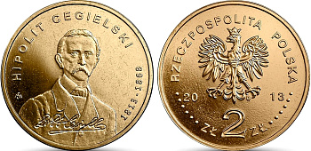 Польша 2 злотых 2013 MW, 100 лет со дня рождения Хиполит Цегельский KM 880 нордик UNC 4676-1042
