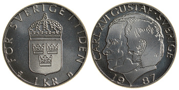 Швеция 1 крона 1987 Карл XVI Густав (1973- ) KM 852a медно-никель UNC 4179-1227