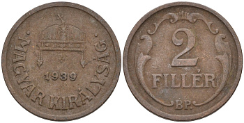 Венгрия 2 филлера 1939 BP KM 506 бронза 4115-1166
