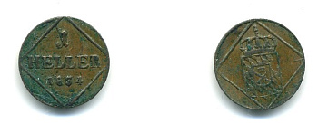 Бавария 1 геллер 1854 KM 419 медь 00-00