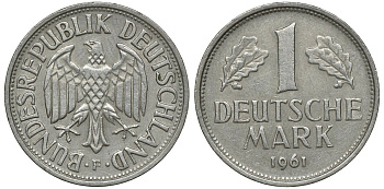 ФРГ 1 МАРКА 1961 F J 385, KM 110 медно-никель 72-714