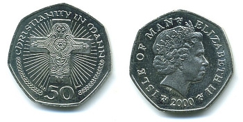 ОСТРОВ МЭН 50 ПЕНСОВ 2000 PM AA ХРИСТИАНСТВО KM 1041 медно-никель UNC 04-442