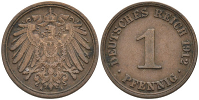 Германия 1 пфенниг 1912 A KM 10, J. 10 медь 4576-228