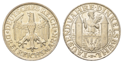 Германия 3 рейхсмарки 1928 1000 лет Динкельсбюлю KM 59, J. 334 серебро UNC 00-815-21