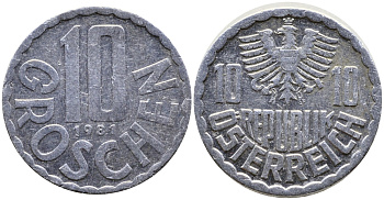 АВСТРИЯ 10 ГРОШЕЙ 1981 KM 2878 алюминий 26-646