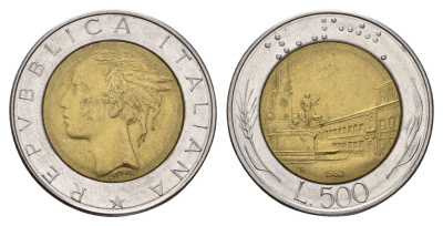 Италия 500 лир 1982 R, Квиринальский дворец в Риме KM 111 биметалл 4119-616