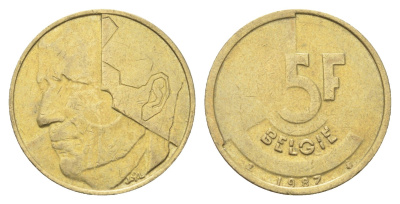 Бельгия 5 франков 1987 Belgie, Бодуэн I (1951-1993) KM 164 медь алюминий никель 4706-327