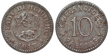Германия, Берлебург 10 пфеннигов 1917 Северный Рейн-Вестфалия, нотгельд железо 4119-955