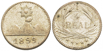 Гватемала 1/4 реала 1899 5 звезд, Испанское правление KM 162 серебро UNC 272-722