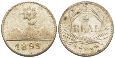Гватемала 1/4 реала 1899 5 звезд, Испанское правление KM 162 серебро UNC 272-722