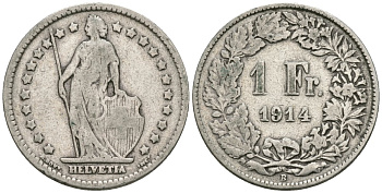 Швейцария 1 франк 1914 В KM 24 серебро 4576-633