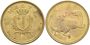 Мальта 1 цент 1998 ласка, горностай KM 93 никель латунь 4585-1246