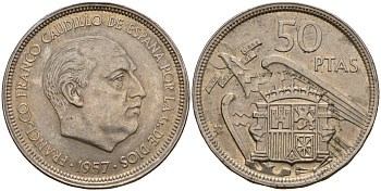 Испания 50 песет 1957 (58) Франсиско Франко (1939-1975) KM 788 медно-никель 189-1032