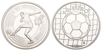 Испания 10 евро 2002 Чемпионат мира по футболу 2002 KM 1070 серебро PROOF 1083-2-41