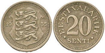Эстония 20 центов 1935 Республика (1918-1941) KM 17 никель бронза 4615-1114
