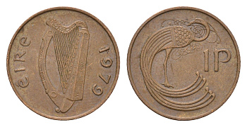 Ирландия 1 пенни 1979 мифологическая птица лира KM 20 бронза 4690-419