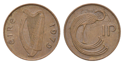 Ирландия 1 пенни 1979 мифологическая птица лира KM 20 бронза 4690-419