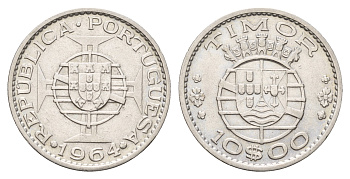 Португальский Тимор 10 эскудо 1964 год-тип KM 16 серебро 4671-843