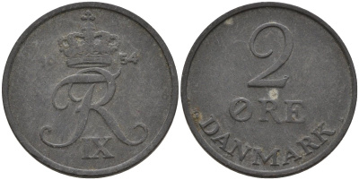 Дания 2 эре 1954 Фредерик IX (1947-1972) KM 840 цинк 4147-541