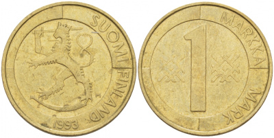 ФИНЛЯНДИЯ 1 МАРКА 1993 M KM 76 алюминиевая бронза 113-1156