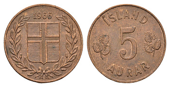 Исландия 5 эйре 1966 KM 9 бронза 4691-351