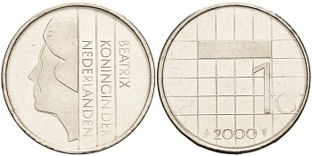 Нидерланды 1 гульден 2000 Беатрикс (1980-2013) KM 205 никель 4143-1217