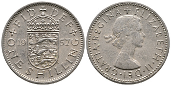 Великобритания 1 шиллинг 1957 Елизавета II (1952-2022), Английский герб KM 904, Spink 4147 медно-никель 86-951