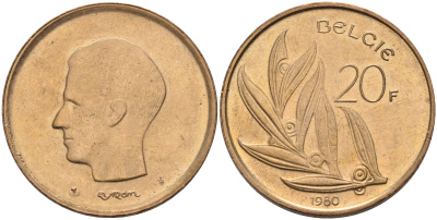Бельгия 20 франков 1980 Belgie, Бодуэн I (1951-1993) KM 160 никель бронза    4595-617