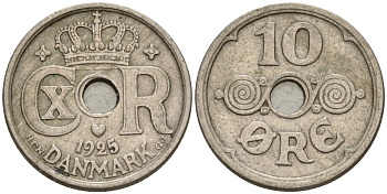 Дания 10 эре 1925 Кристиан X (1912-1947) KM 822 медно-никель 4147-546