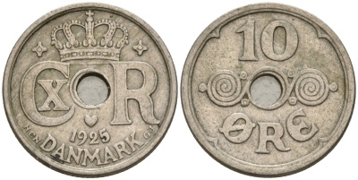 Дания 10 эре 1925 Кристиан X (1912-1947) KM 822 медно-никель 4147-546
