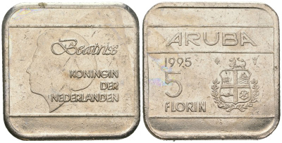 Аруба 5 флоринов 1995 Беатрикс (1980-2013) KM 12 сталь плакированная никелем 4619-347
