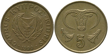 Кипр 5 центов 1990 KM 55.2 никель латунь 4158-551