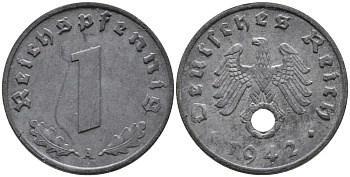 ГЕРМАНИЯ 1 РЕЙХСПФЕННИГ 1942 A KM 97, J.369 цинк 96-723