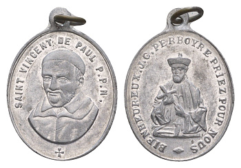 Франция религиозный медальон с изображением Викентия де Поля ND Жан Габриэль Пербуар, размер 22,5x19 мм, вес 0,79 гр алюминий 4655-225