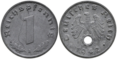 ГЕРМАНИЯ 1 РЕЙХСПФЕННИГ 1942 A KM 97, J.369 цинк 96-723