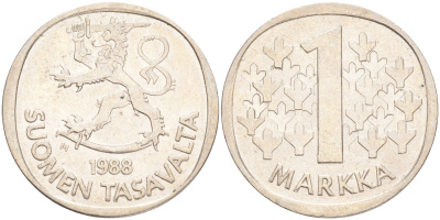 ФИНЛЯНДИЯ 1 МАРКА 1988 M KM 49а медно-никель 4556-746