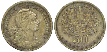 Португалия 50 сентаво 1947 KM 577 медно-никель 51-3341