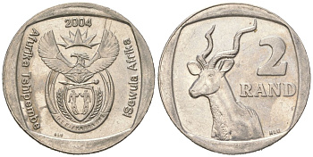ЮАР 2 ранда 2004 KM 336 медь плакированная медно-никелем aUNC 4364-2223