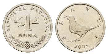 Хорватия 1 куна 2001 западный соловей, легенда на хорватском KM 9.1 медь цинк никель 3459-933