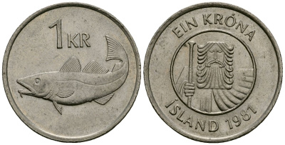 Исландия 1 крона 1981 треска KM 27 медно-никель 4172-524